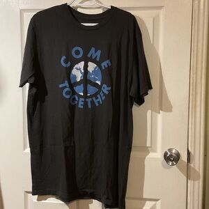 NWT John Lennon Come Together Black Graphic T-Shirt - Blue Peace Globe Print